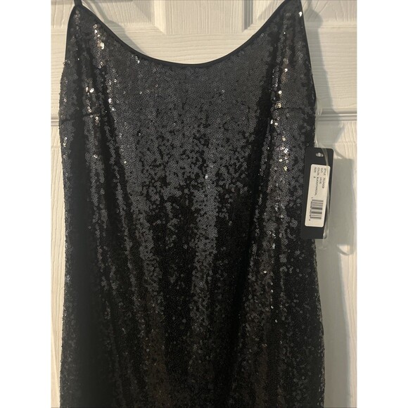 Women’s Bebe Black Sequin Spaghetti Strap Dress Sz 8 New W/Tags - Picture 2 of 7